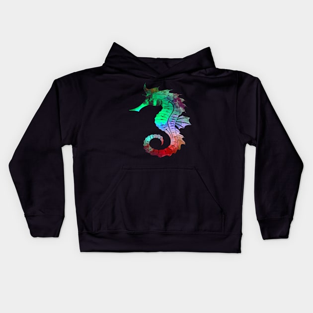 Crazy Seahorse with a Cosmic Tie-Dye Look Kids Hoodie by SeaChangeDesign